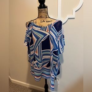 Coco Bianco Asymmetrical Top with Silver Shoulder Clasp and Shell Size Small